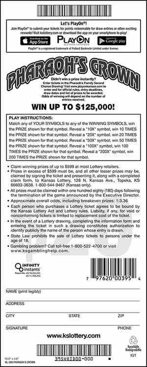 Pharaoh`S Crown scratchcard - game number #395 - back